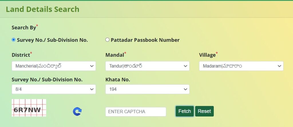 Dharani Land Details With Survey Number