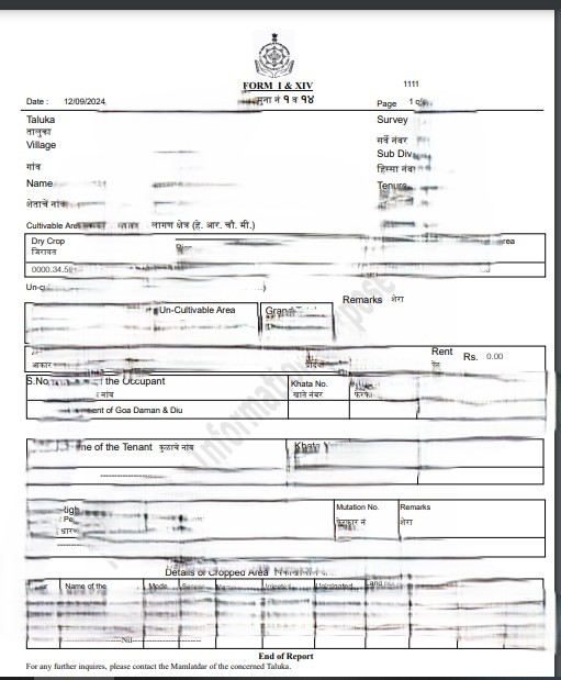 Form I & XIV Goa Land Records